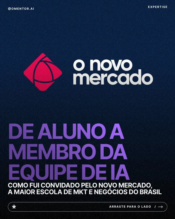 Logo d'O Novo Mercado com o título "De aluno a membro da equipe de IA"