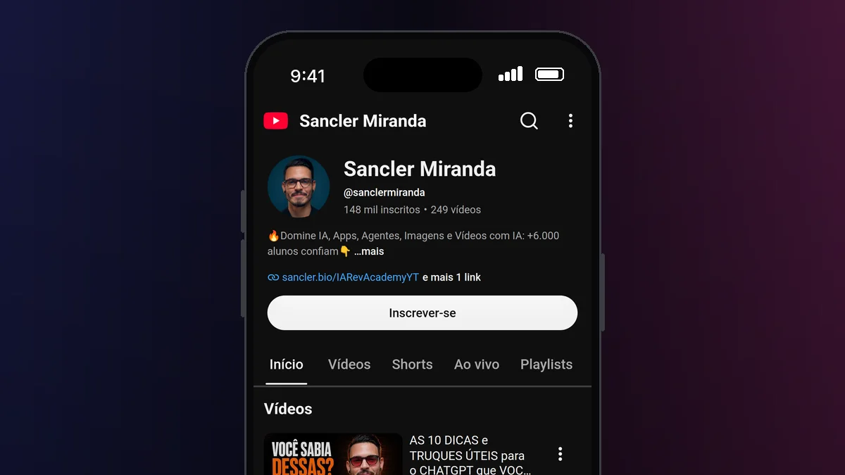 Canal do Sancler Miranda no YouTube, com 148 mil inscritos